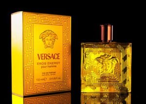 Collection of the best Versace perfumes for men in 2026, including Eros, Dylan Blue, and Oud Noir, displayed in elegant packaging.
